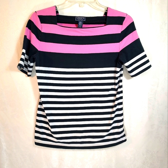 Chaps Classics black white & pink top women's SP  #654 - Picture 1 of 3